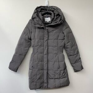 Cole Haan Down Puffer Coat Womens XS Gray Quilted Pockets Hood